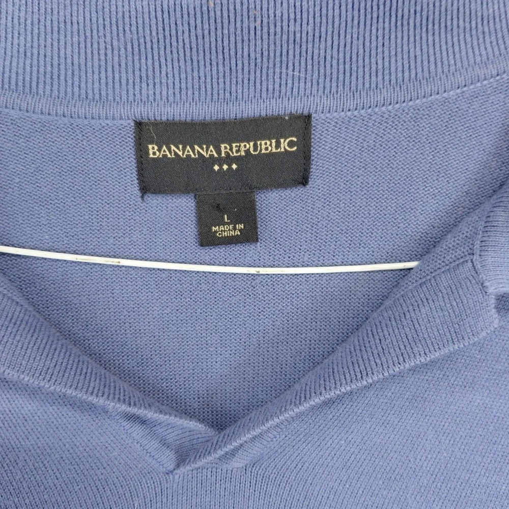 Banana Republic Mens Blue 100% Cotton Short Sleeve Knit Sweater Polo Shirt L